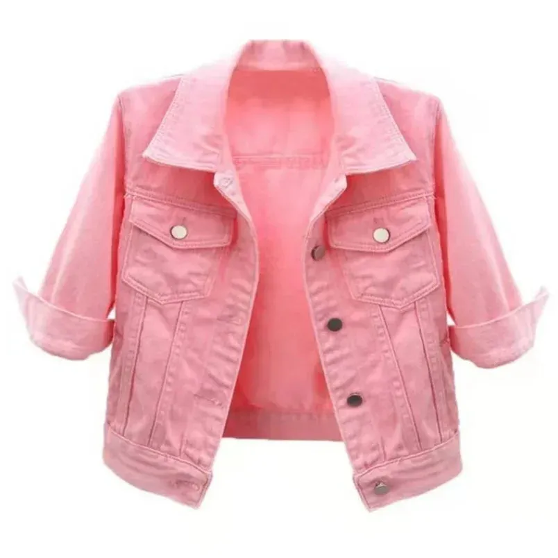 Women Boxy Denim Jacket with 3/4 Sleeves