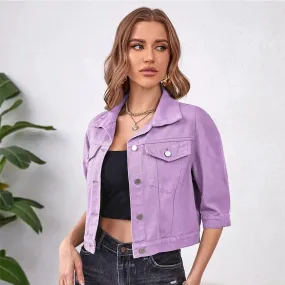 Women Boxy Denim Jacket with 3/4 Sleeves