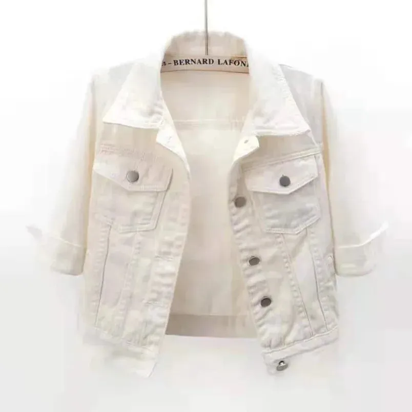 Women Boxy Denim Jacket with 3/4 Sleeves