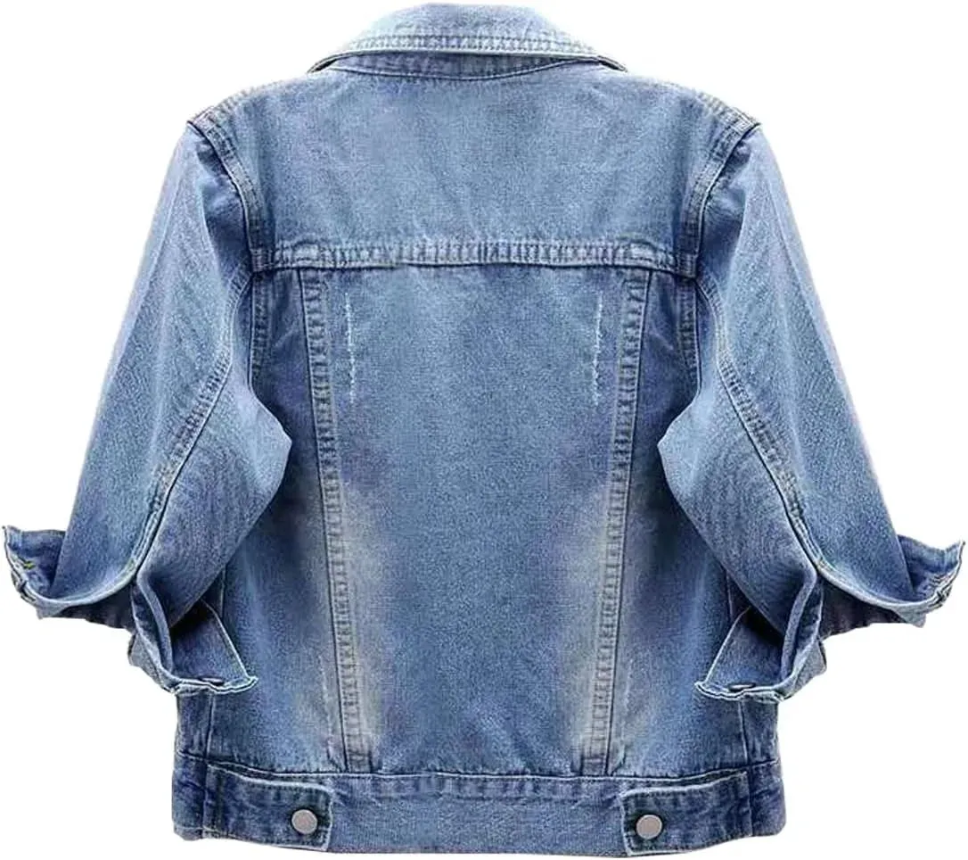 Women Boxy Denim Jacket with 3/4 Sleeves