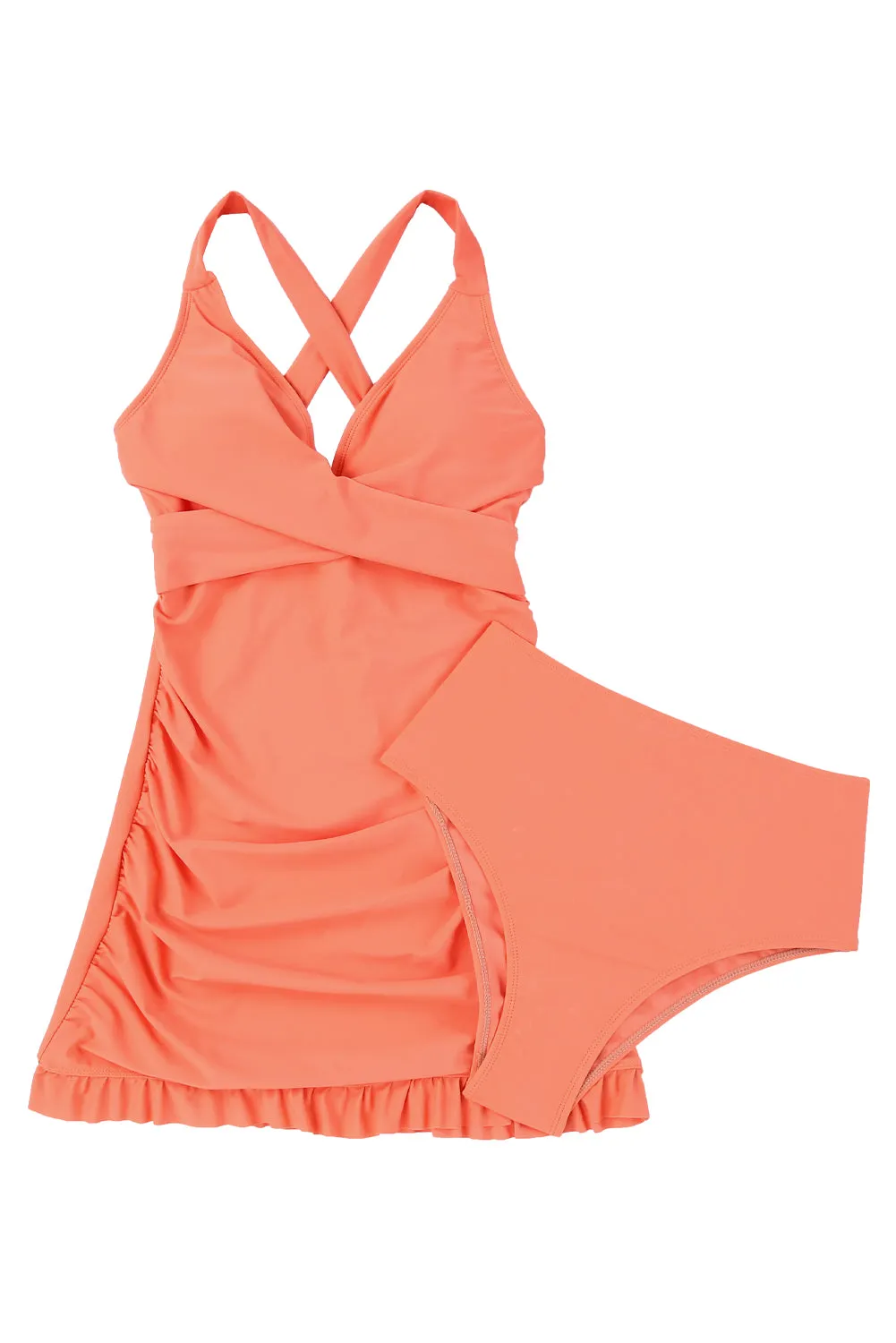 Women Tankini Sets Swimsuits Criss Cross Back Tie Ruched Ruffled Bathing Suit