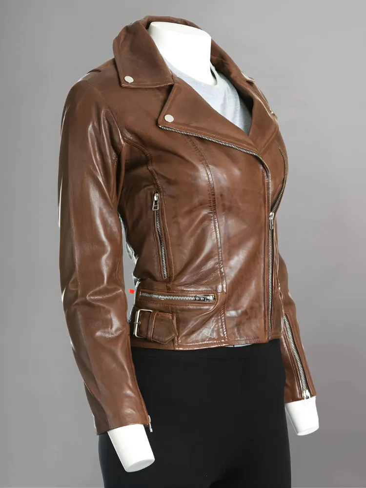 Women’s Brown Vintage Biker Leather Jacket