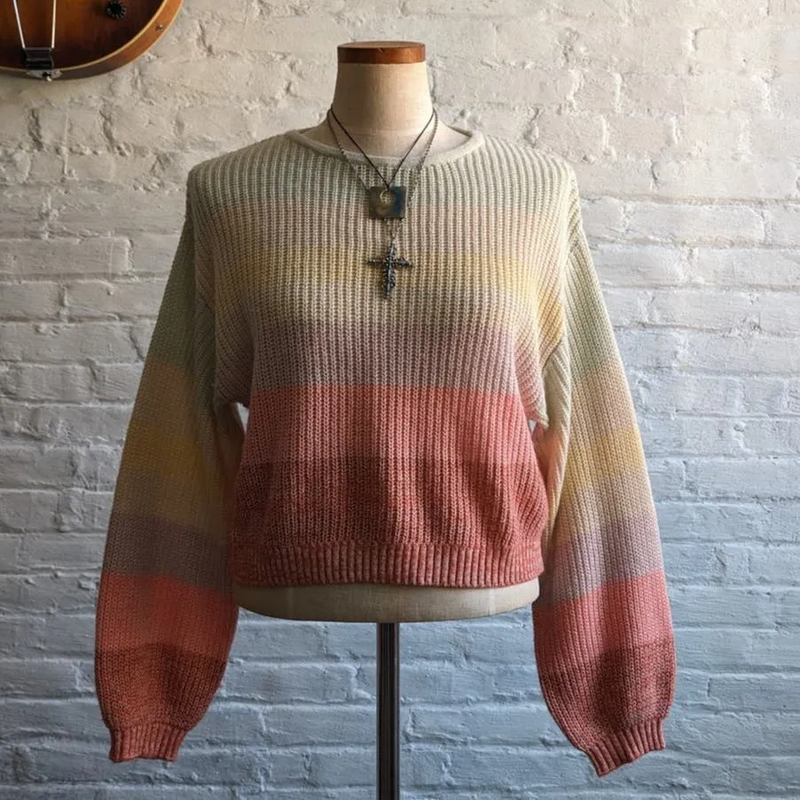 Y2K Retro Chunky Knit Pastel Stripe Sweater Kawaii Minimalist Ombre Rainbow Top