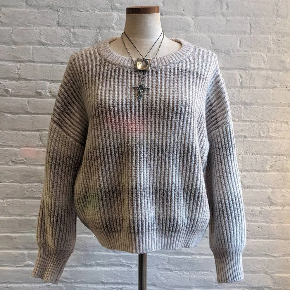 Y2K Vintage Grunge Stripe Chunky Knit Sweater Neutral Minimalist Ombre Fuzzy Top