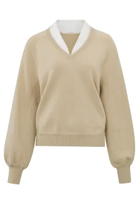 Yaya V-Neck W. Woven Detail Sweater L/S